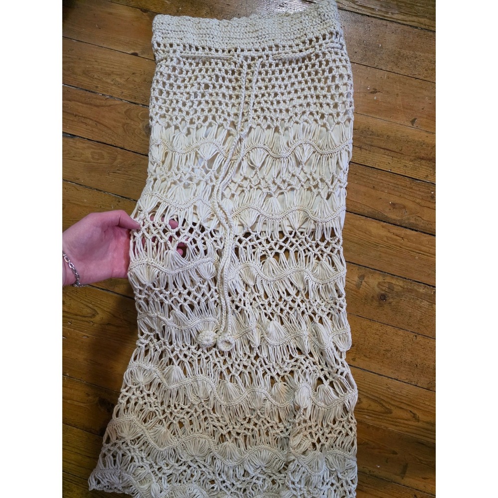 Boho Crochet Maxi Skirt Off White Cream Open Knit Festival Beach Cover Up Skirt - Picture 2 of 3